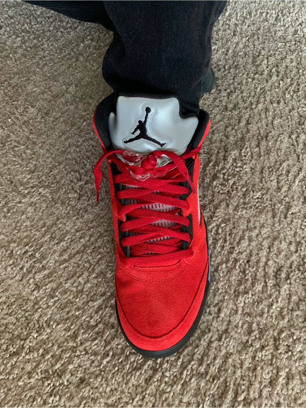 Air Jordan 5 Retro Raging Bull High Top Men’s Sz 8 Red and Black Suede Sneakers